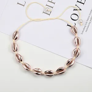 Boho rose gold shell choker necklace adjustable holiday beach fashion jewelry for women daily wear.