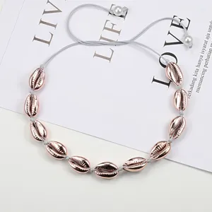 Bohemian rose gold plated cowrie shell necklace adjustable choker vacation jewelry for women