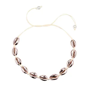 Rose gold cowrie shell bohemian necklace choker adjustable beach jewelry for women