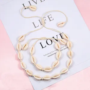 Ensemble de collier et bracelet en coquillage tressé hawaïen bijoux de plage faits à la main