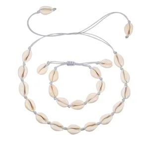 Ensemble de collier et bracelet en coquillage naturel style boheme plage pour femmes.
