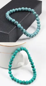 Turquoise beaded bracelet vintage blue stone round beads healing energy fashion jewelry for women