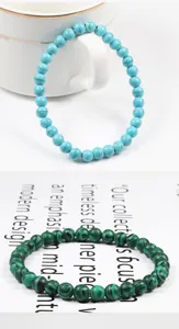 Classic 6mm round beaded gemstone bracelet set, featuring turquoise and green malachite styles.