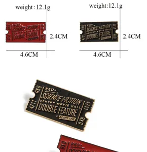 Broche creativo de metal para billete de cine insignia de aleación de moda para ropa