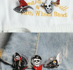 Halloween theme enamel pins set, skeleton grim reaper pirate alloy badges for clothes jackets.