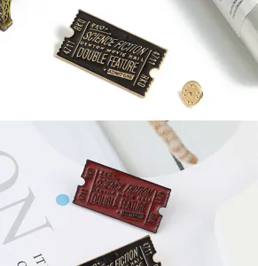 Broche de esmalte con diseño de entrada de cine retro para bolsos, gorros y ropa.