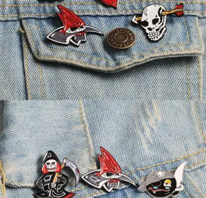 Halloween theme enamel pins set featuring skull and grim reaper designs, perfect creative metal badges.