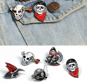 Halloween theme skull grim reaper pirate enamel pins creative alloy brooches for clothing.
