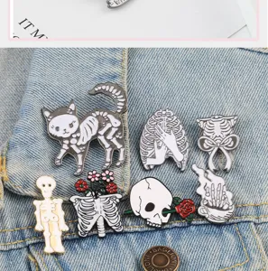 Halloween squelette chat crâne broches en émail ensemble détail photo style rétro