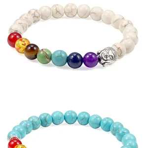 Chakra stone Buddha head beaded bracelet natural stone yoga energy bracelet jewelry detail.