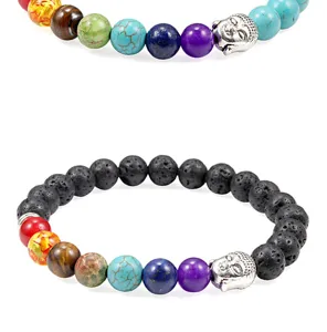 Chakra Lava Stone Buddha Bracelet Natural Gemstone Beaded Yoga Jewelry Gift For Men Women