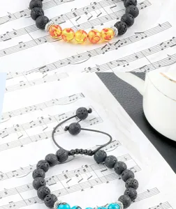 Verstelbare lavasteen kraal yoga armband met kleurrijke kralen voor dagelijkse stijl