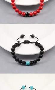 Steen kralen gevlochten armband set met verstelbaar ontwerp voor koppels en yoga liefhebbers.