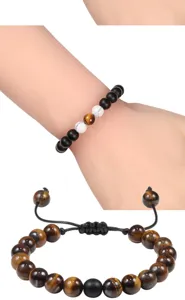 8mm Steen Kraal Gevlochten Armband Natuurlijke Tijgeroog Yoga Paar Verstelbaar