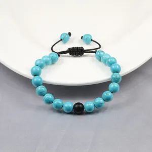 Turquoise steen kralen gevlochten armband 8mm verstelbare yoga koppel sieraden cadeaus