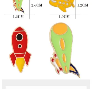 Cartoon rocket airplane enamel lapel pins cute alloy metal brooches badge accessories for kids