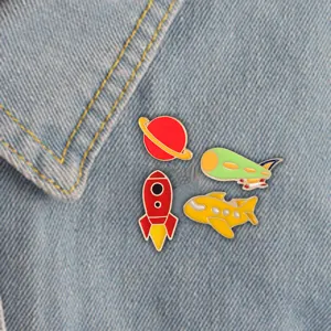 Cute Cartoon Space Theme Alloy Enamel Brooch Pin Set Planet Spaceship Airplane Rocket Enamel Badges Pack Accessories For Kids Denim Jacket Backpack Decor Gift