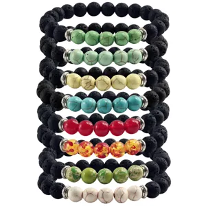Natürliches Lavagestein Perlenarmband Für Damen Und Herren Bunter Türkis Tigerauge Stein Agat Energie Heilung Schmuck Elastische Handkette