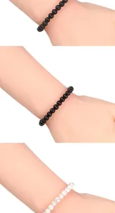 Natural stone beaded bracelet set lava rock matte black onyx and white turquoise 6mm beads