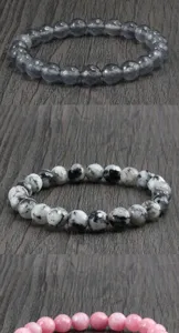 Set di bracciali con perline di pietre preziose sfaccettate, gioielli elastici.