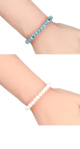 Charming 6mm beaded bracelet set featuring blue turquoise and matte white porcelain styles.