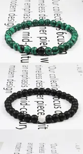 Set di bracciali di perle nero opaco e verde, gioielli di coppia in pietra naturale.