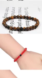 Set di bracciali in pietre preziose con occhio di tigre e pietra rossa boho per coppie.