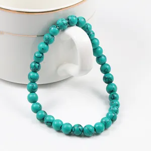 Colorful turquoise beaded bracelet 6mm gemstone blue stone bangle fashion jewelry for women