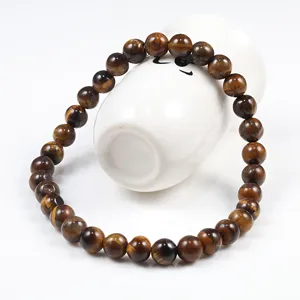 Natural tiger eye stone beaded bracelet for women and men, healing crystal gemstone jewelry 6mm.