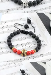 Spartaanse helm lavasteen en rode turkoois kralen gevlochten armband stijlvolle yoga sieraden