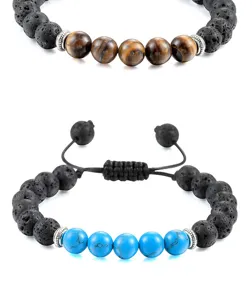 Natuurlijke lavasteen tijgeroog turkoois edelsteen kralen verstelbaar yoga armband