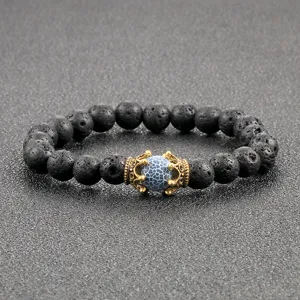 Vulkanstein Perlenarmband mit Legierung Krone und blauem Achat Perle für Mode Herren Damen