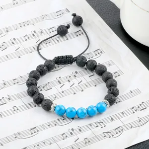 Verstelbare lavasteen en turkoois kralen armband voor yoga, gevlochten energie armband.