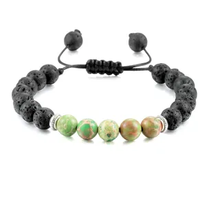 Lava steen en keizer jaspis kralen armband met verstelbaar gevlochten koord voor yoga en dagelijks