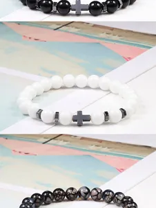 Natuurlijke steen kralen armband met kruis hanger energie yoga sieraden voor dames