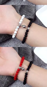 Couple matching magnetic attraction 6mm lava stone bead bracelet simple student jewelry