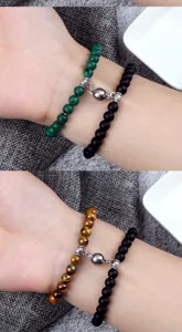 Magnetic attraction couple bracelet set, 6mm natural stone beaded jewelry for men and women.