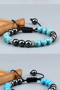 Turquoise en hematiet gevlochten armband verstelbaar yoga koppel sieraden stijl