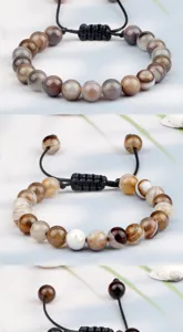 Bracelet de perles en agate rayée naturelle pour hommes et femmes bijoux tressés réglables