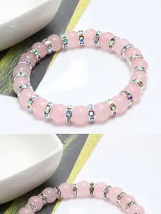 Delizioso bracciale di perle cristallo rosa pesca con distanziatori strass dettaglio