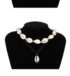 Doppelreihige Kauri-Muschel Choker Halskette mit Silberanhanger koreanischer Modeschmuck