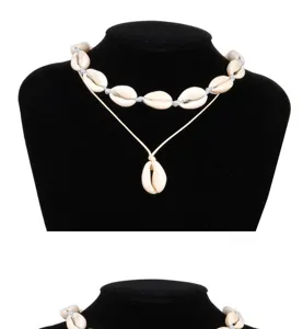 Zweilagige Kauri Muschel Kette Damen Sommer Strand Schmuck Natur Muschel Anhänger Halskette