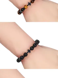 Vulkanische Steen Tijgeroog Kralen Armband Hematiet Kruis Energie Yoga Sieraden voor Heren
