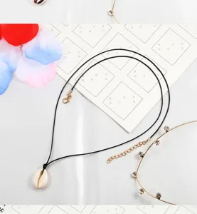 Minimalistische schwarze Kordel Kauri Muschel Anhänger Halskette Korean Stil Schmuck Damen