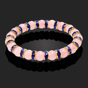 Dolce Bracciale a Giro Singolo in Perline di Pietra Rosa Cristallo Artificiale per Donna Ragazza Moda Intarsiato di Strass Braccialetto Geometrico Gioielli da Mano Regalo