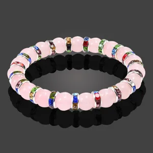 Bracciale con perline di cristallo rosa dolce e anelli distanziatori strass moda