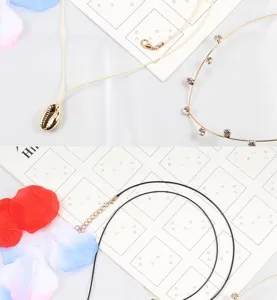 Modische Muschel Anhänger Halskette und Strass Choker Set für Damen, eleganter Schmuck.