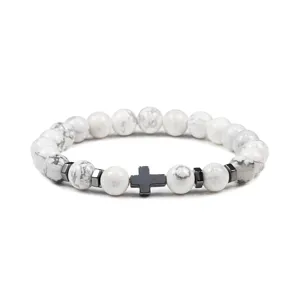 Natuursteen kralen armband met hematiet kruis hanger voor yoga en dagelijks gebruik