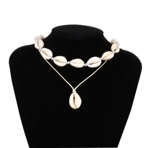 Doppellagige natürliche Kauri-Muschel-Halskette Boheme-Strand-Schmuck für Damen
