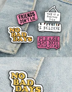 Creative English quote enamel pins badge set, cute denim jacket metal brooch jewelry.